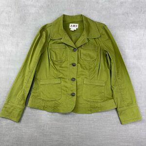 AMX Jacket Womens L Green Utility Button‎ Up Lagenlook Cotton Twill Pockets Y2K